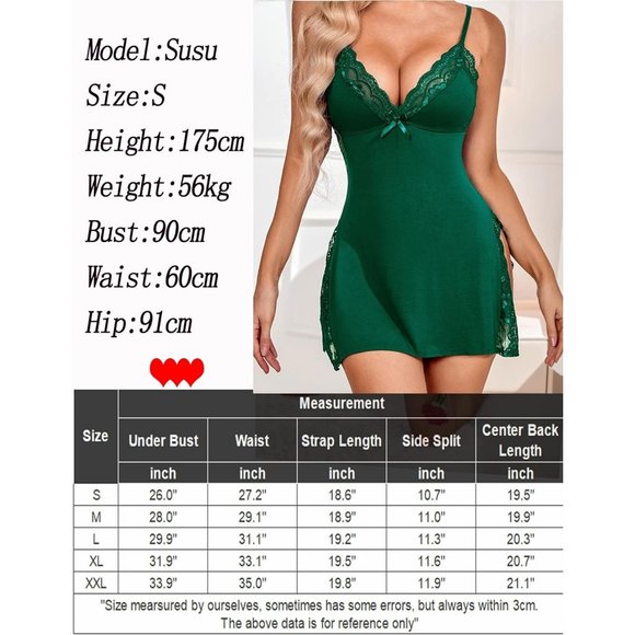 Women's Lingerie Sexy Spaghetti Strap Nightgown Babydoll Chemise Nightwear Green - Picture 6 of 6